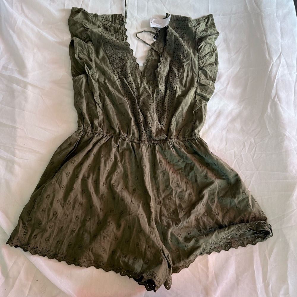Olive Green Ruffled Romper - Picture 2 of 8
